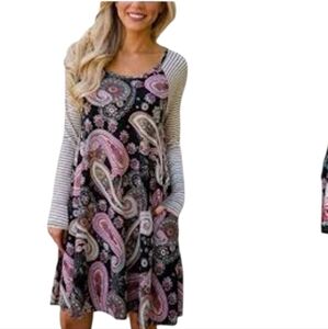 Honeyme Black and Pink Paisley Long Sleeve Dress